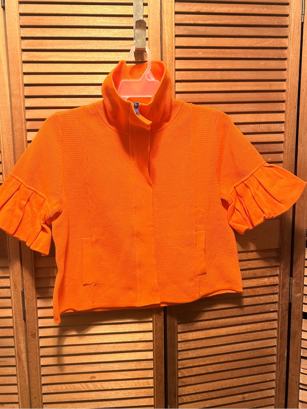 Christine & Taylor Vibrant Orange Knit Short Ruffled Sleeve Cardigan/Jacket